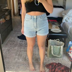 Assembly label light denim shorts high waisted cuffed flattering